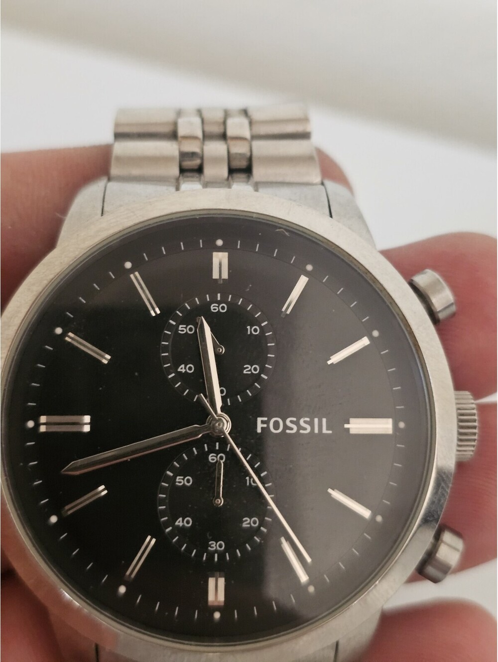 Fossil Fs4784 Analog Quartz Men’s wrist Watch silver new battery installed